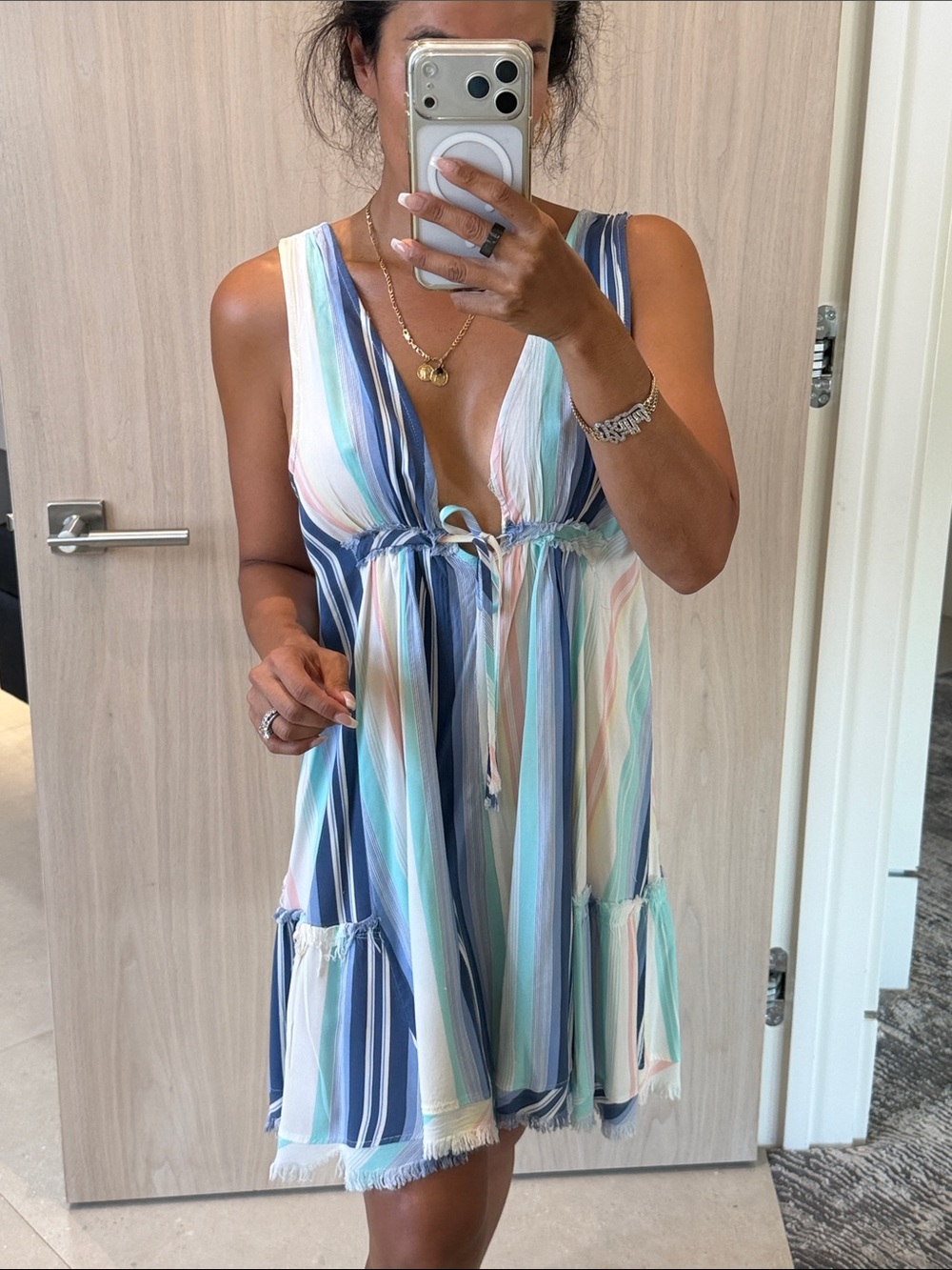 💕Ocean Drive Multi-Stripe Sleeveless V-Neck Mini Dress💕